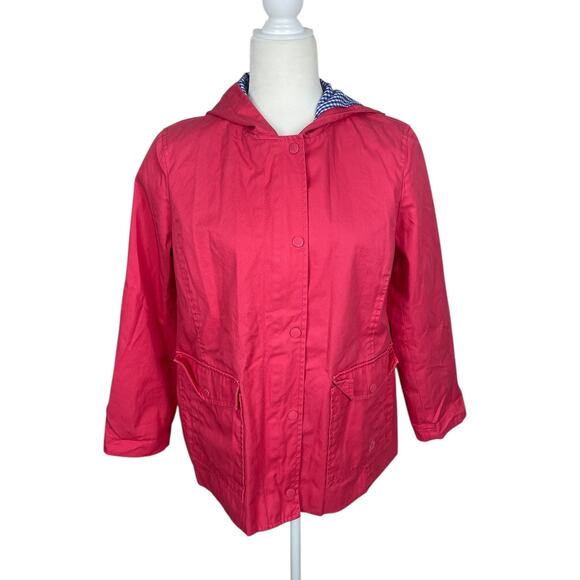 Talbots Petites Rain Swing Line Canvas Coat Hooded Coral Sz Medium Petite - Picture 1 of 14